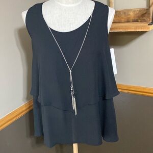 Notations black tiered Flowy tank top with necklace size s NWT